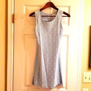 EXPRESS Dress Shift A-line Blue White Flowers Gingham Above Knee Size 1/2